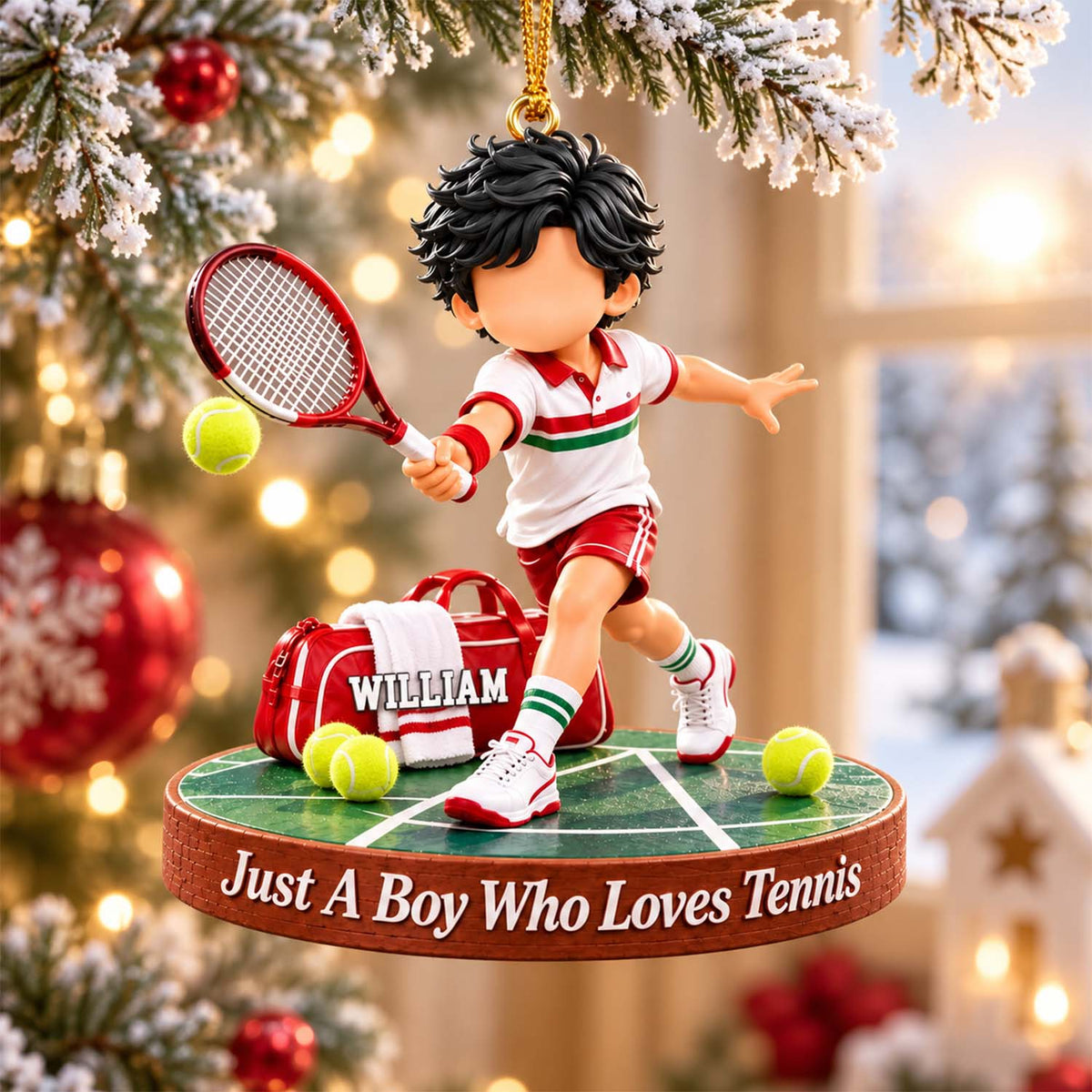 Personalized Tennis Boy Tennis Girl Christmas Ornament Pt99