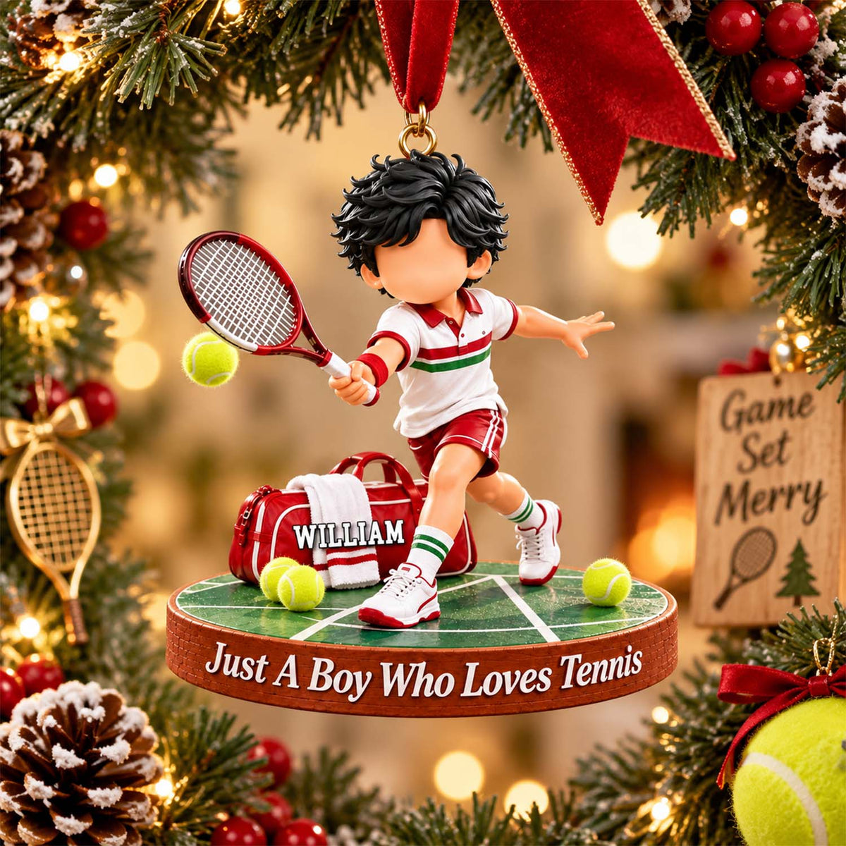 Personalized Tennis Boy Tennis Girl Christmas Ornament Pt99