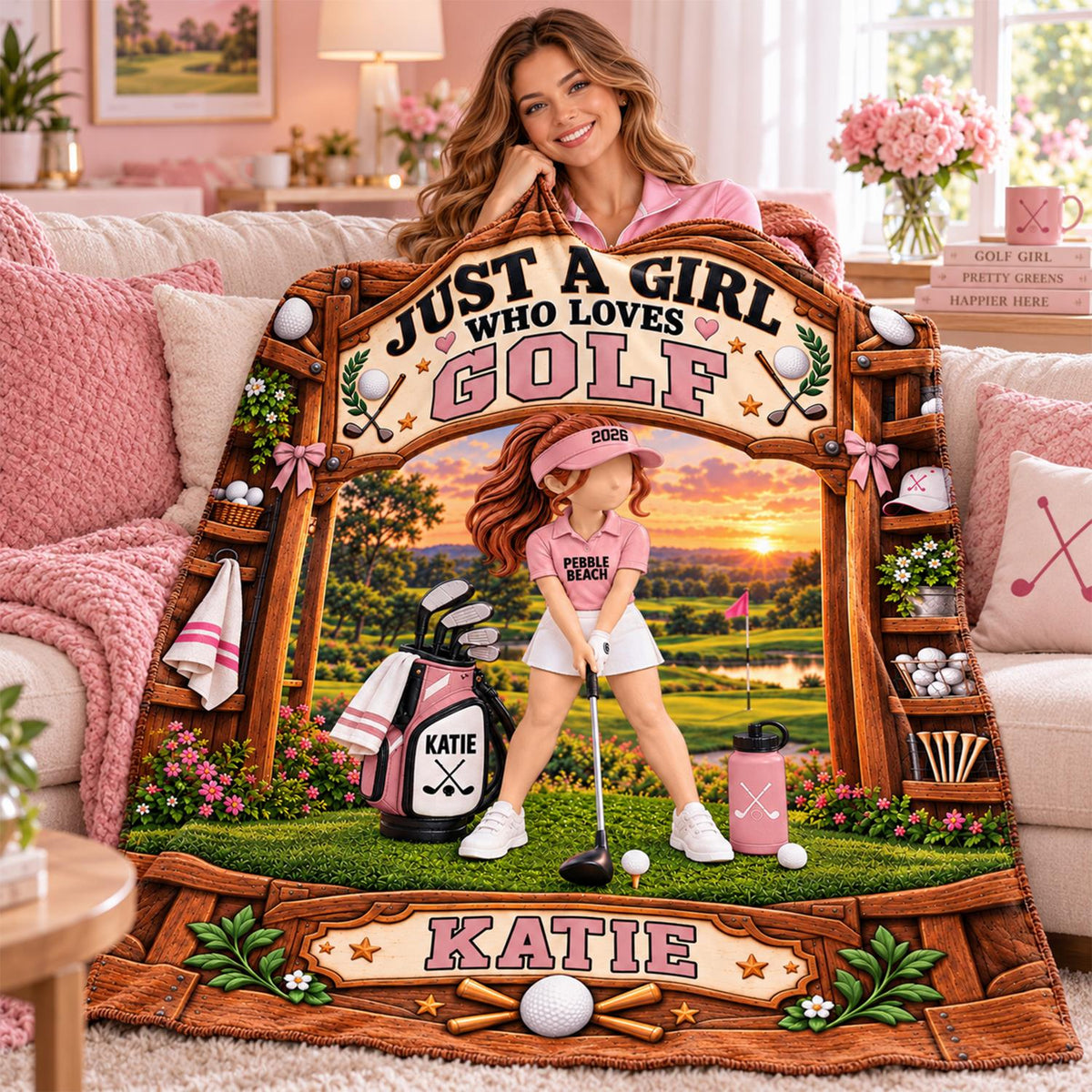 Just A Girl Who Loves Golf Blanket, Personalized Golf Blanket,Custom Name Golf Gift, Gift for Golf Na02 Hv01 KL07
