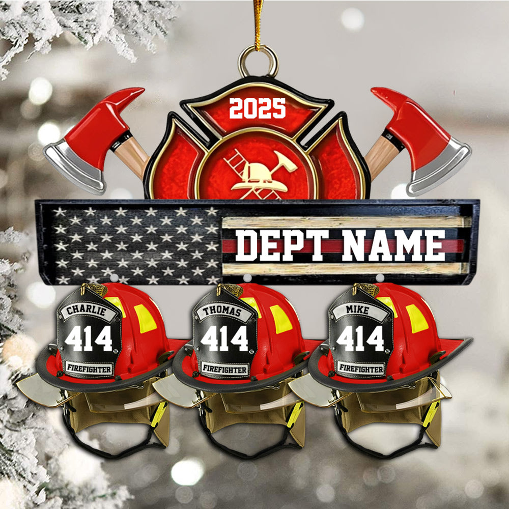 Firefighter Station Helmets - Personalized Acrylic Ornament - Christmas Gift For Firefighter Station Department Li29