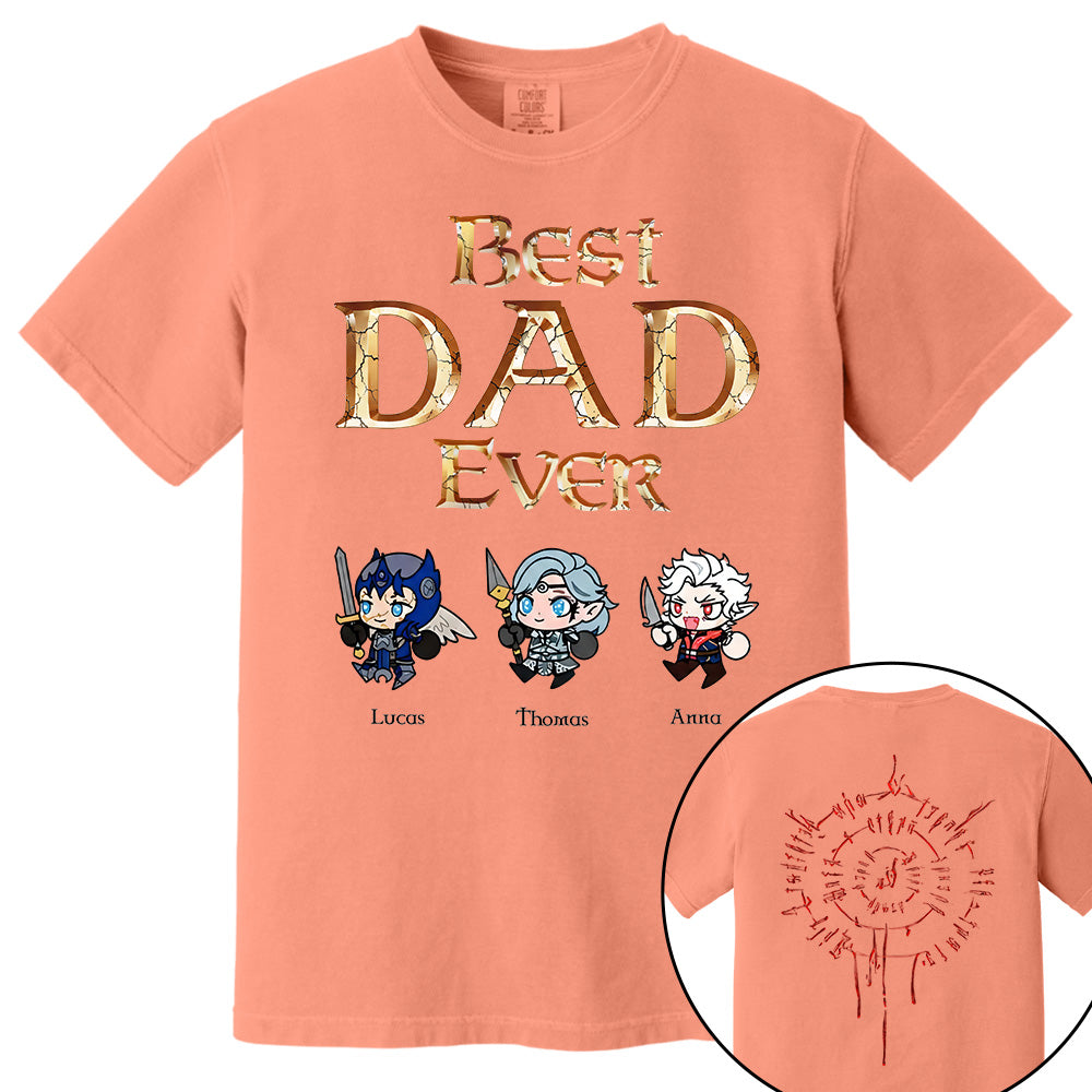 Personalized Best Dad Ever Gamer Shirt, Custom Kids Names RPG Fantasy Tee, Fathers Day Gift For Dad, Two Sided Magic Rune Papa Gift TH23