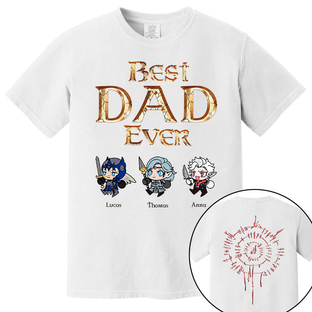 Personalized Best Dad Ever Gamer Shirt, Custom Kids Names RPG Fantasy Tee, Fathers Day Gift For Dad, Two Sided Magic Rune Papa Gift TH23