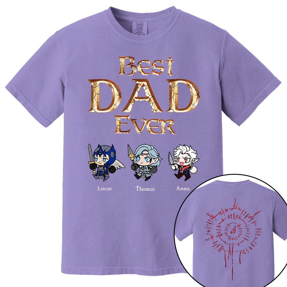 Personalized Best Dad Ever Gamer Shirt, Custom Kids Names RPG Fantasy Tee, Fathers Day Gift For Dad, Two Sided Magic Rune Papa Gift TH23