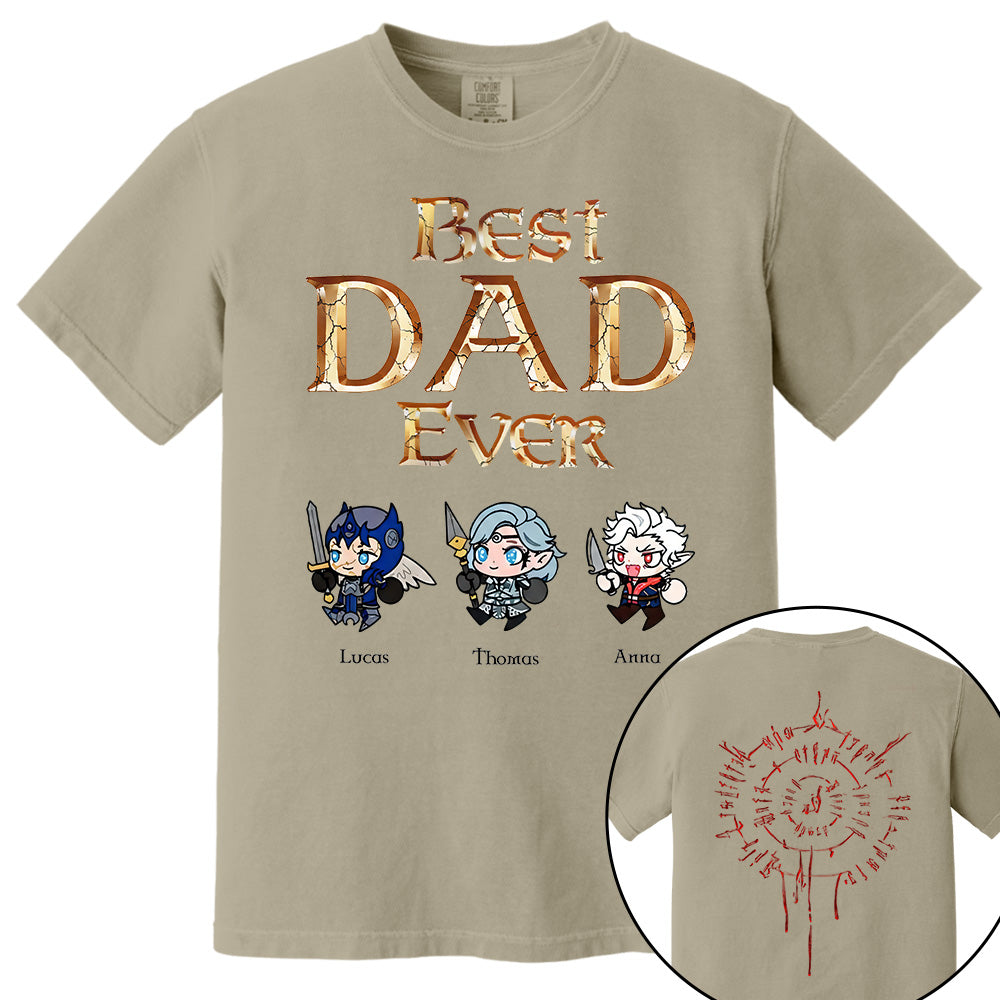 Personalized Best Dad Ever Gamer Shirt, Custom Kids Names RPG Fantasy Tee, Fathers Day Gift For Dad, Two Sided Magic Rune Papa Gift TH23
