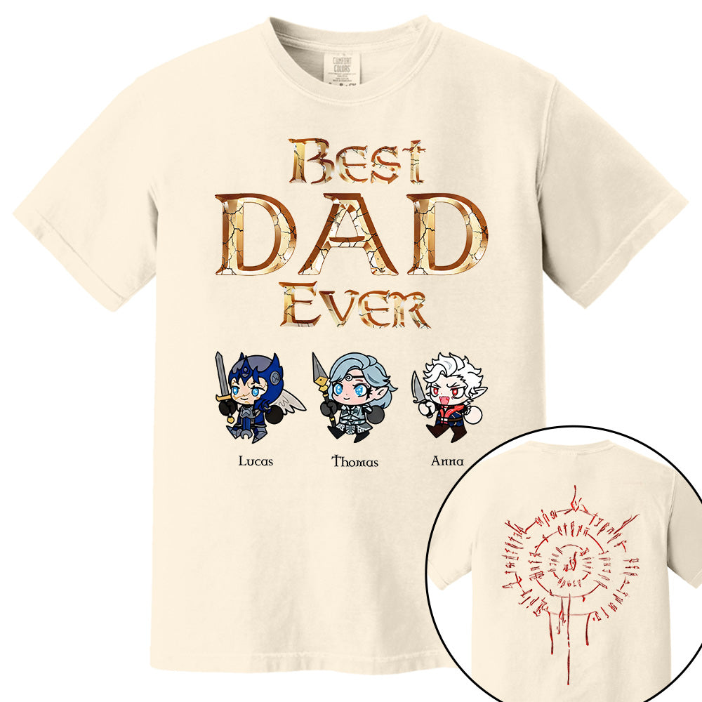 Personalized Best Dad Ever Gamer Shirt, Custom Kids Names RPG Fantasy Tee, Fathers Day Gift For Dad, Two Sided Magic Rune Papa Gift TH23