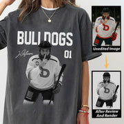 Custom Photo Ice Hockey Player And Team Name Shirt -Washed Tee Retro Bootleg Shirt For Ice Hockey Players NA02