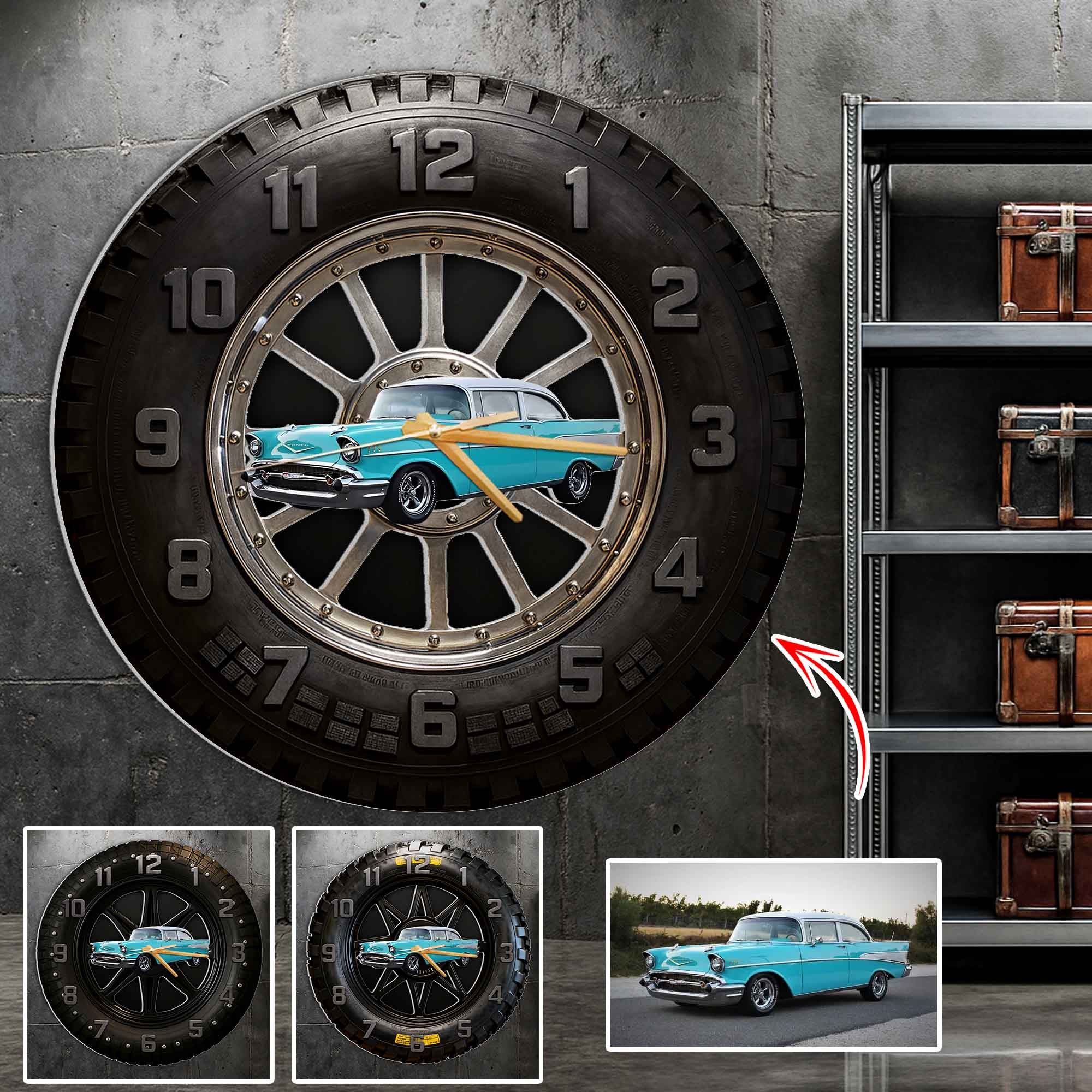Custom Photo Car Wall Clock- Personalized Car Tire Themed Clock A2110 Nh00