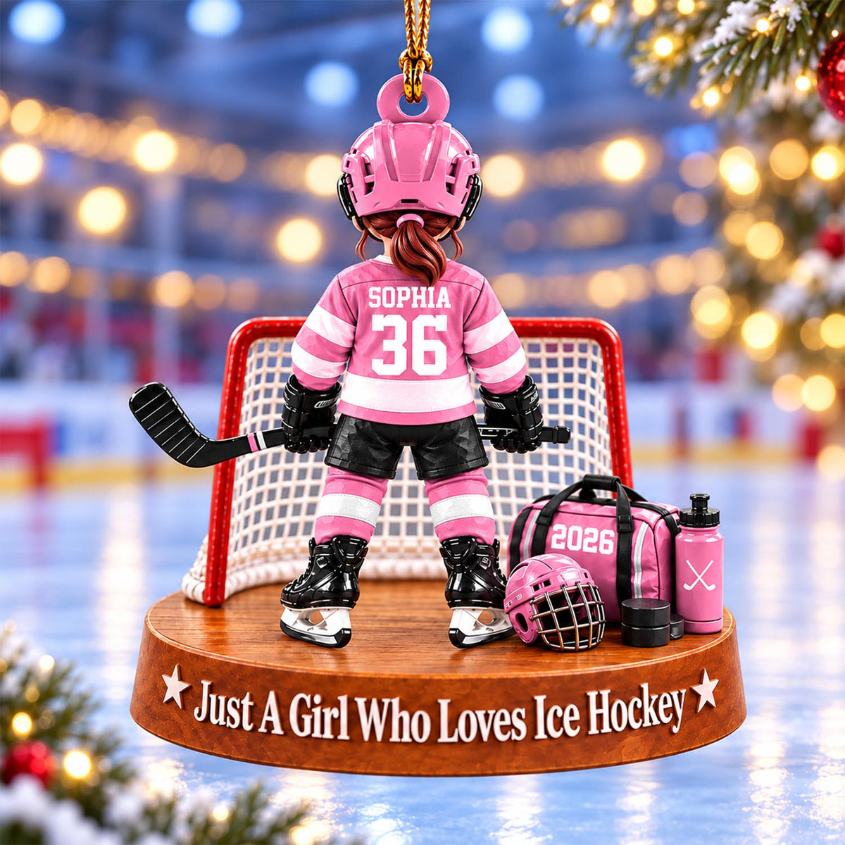 Custom Just A Girl Who Loves Ice Hockey Ornament, Christmas Tree Decoration, Hockey Gift L0411 Pt99