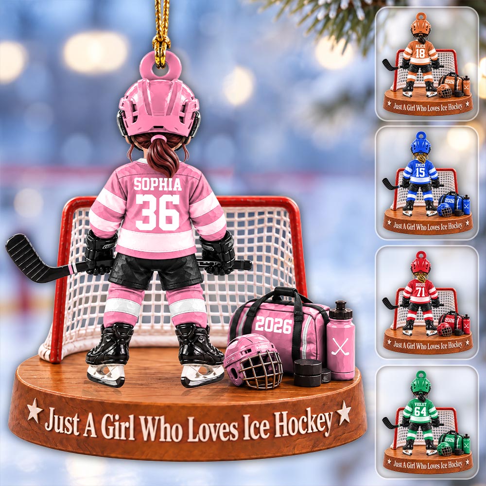 Custom Just A Girl Who Loves Ice Hockey Ornament, Christmas Tree Decoration, Hockey Gift L0411 Pt99