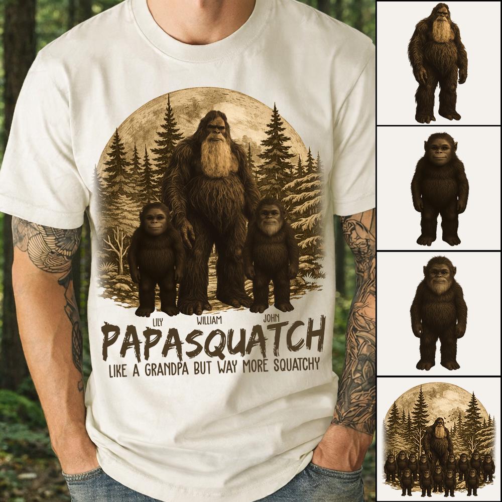 Custom Papasquatch, Like A Grandpa, Just Way More Squatchy Hawaiian Shirt, Personalized Vintage Short Sleeve Silk Shirt Nh00
