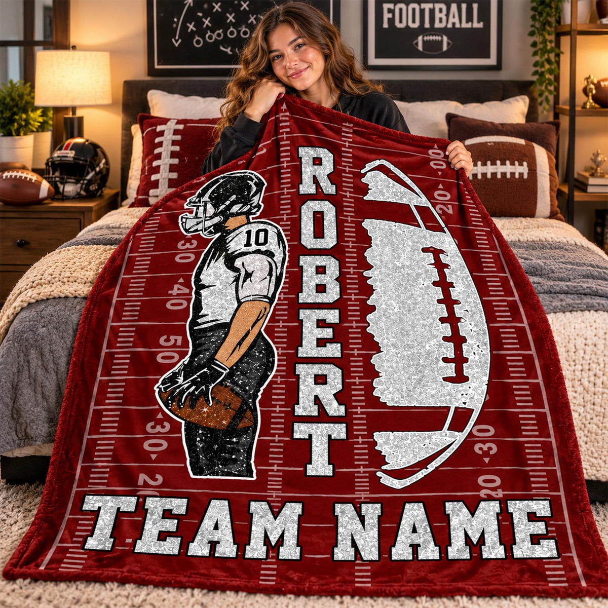 Personalized American Football Blanket - Matching Football Player Blanket - Custom Football Team NA04 Hv01 KL07