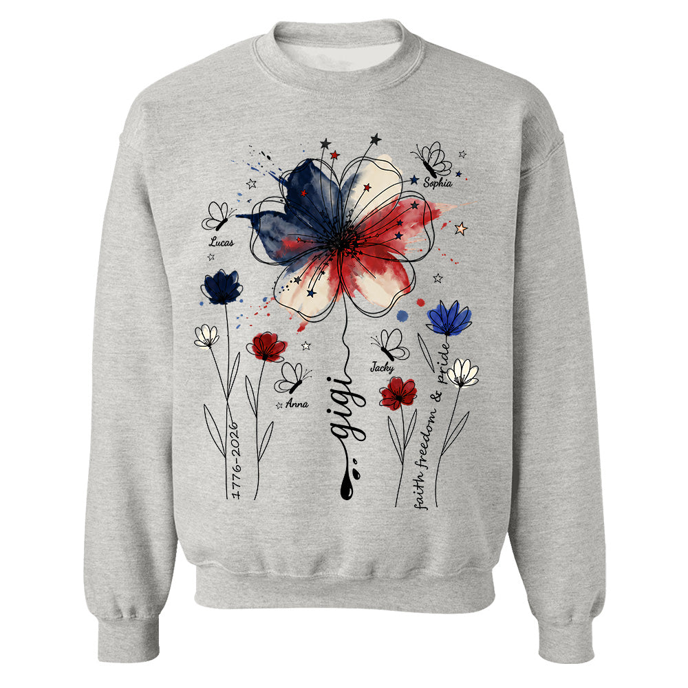 Personalized Grandma Shirt USA 250th Anniversary, Boho Floral Patriotic Tee, Custom Names Gift For Grandma Mom T1807 TH23