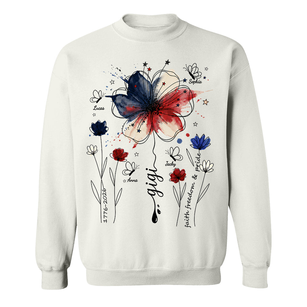 Personalized Grandma Shirt USA 250th Anniversary, Boho Floral Patriotic Tee, Custom Names Gift For Grandma Mom T1807 TH23