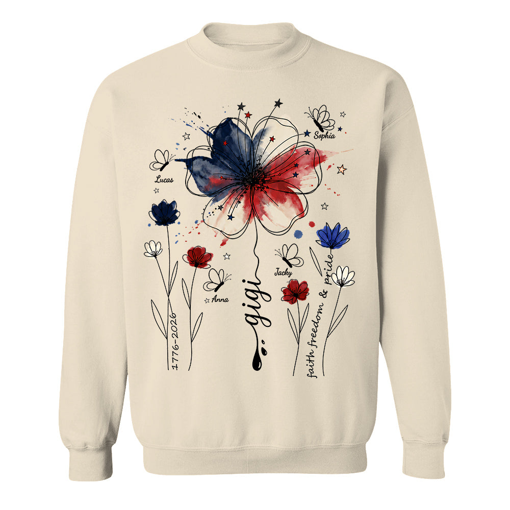 Personalized Grandma Shirt USA 250th Anniversary, Boho Floral Patriotic Tee, Custom Names Gift For Grandma Mom T1807 TH23