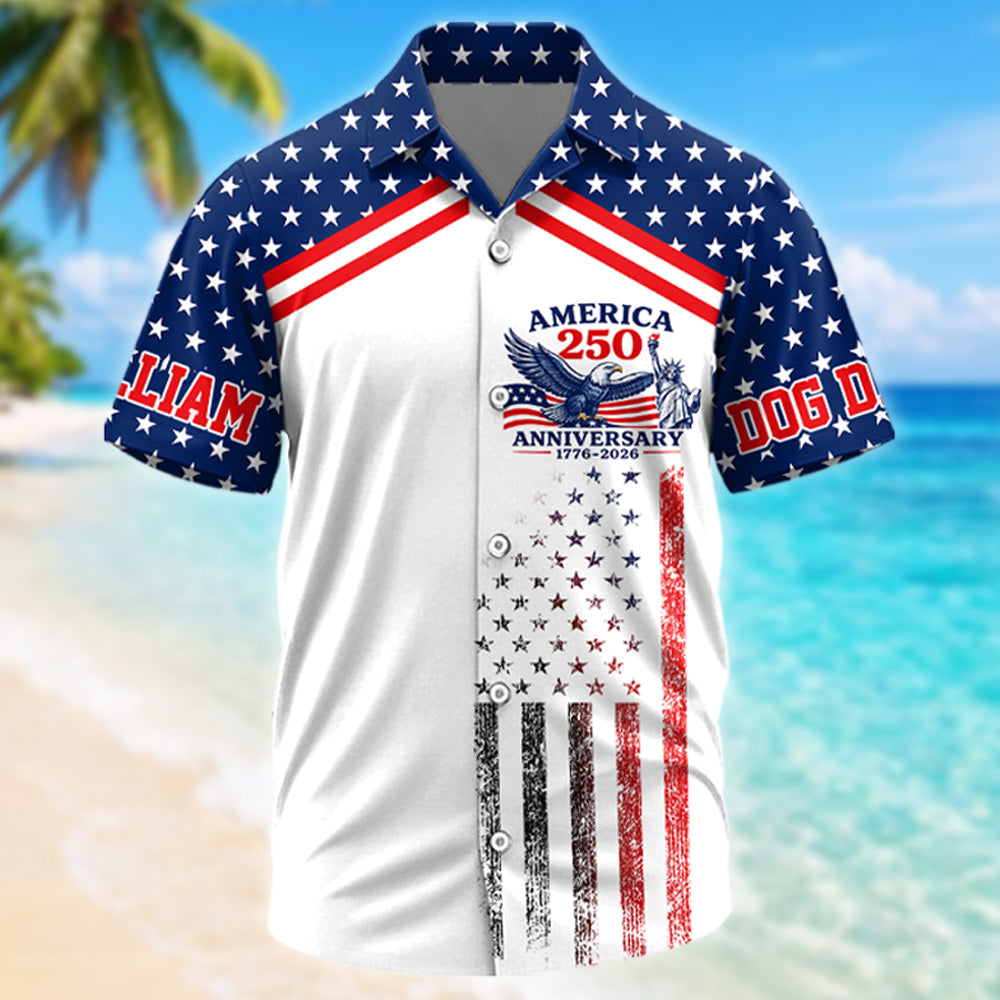 This Human Belongs To, Custom Photo Dog Short Sleeve Silk Shirt, Celebrate America 250th Anniversary Shirt, Gift For Dog Lover T1807 T24