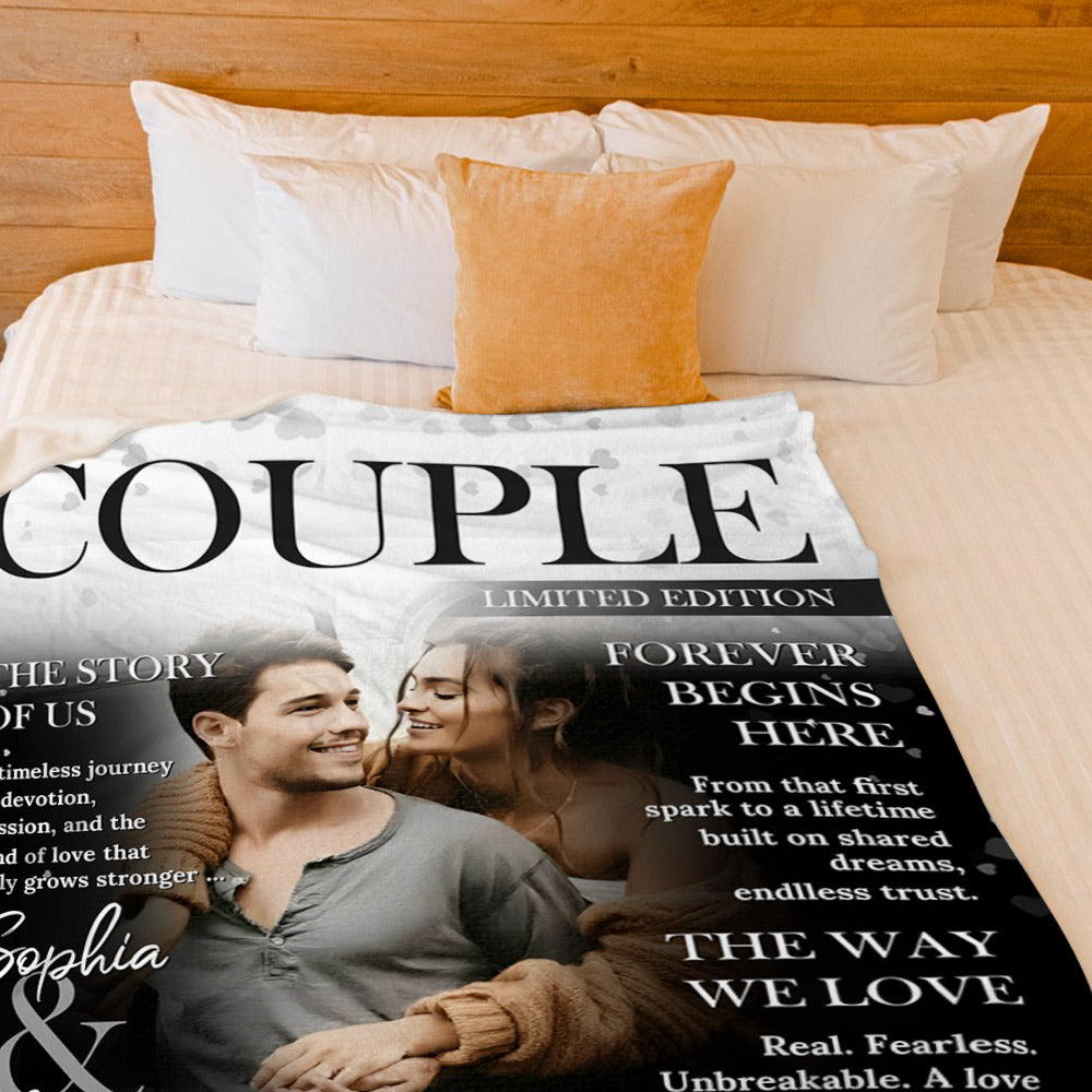 Personalized Love Story Couple Magazine Cover Blanket - Gift For Romantic Couple