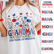 Personalized Grandma Shirt USA 250th Anniversary, Boho Floral Patriotic Tee, Custom Names Gift For Grandma Na02 Hv01