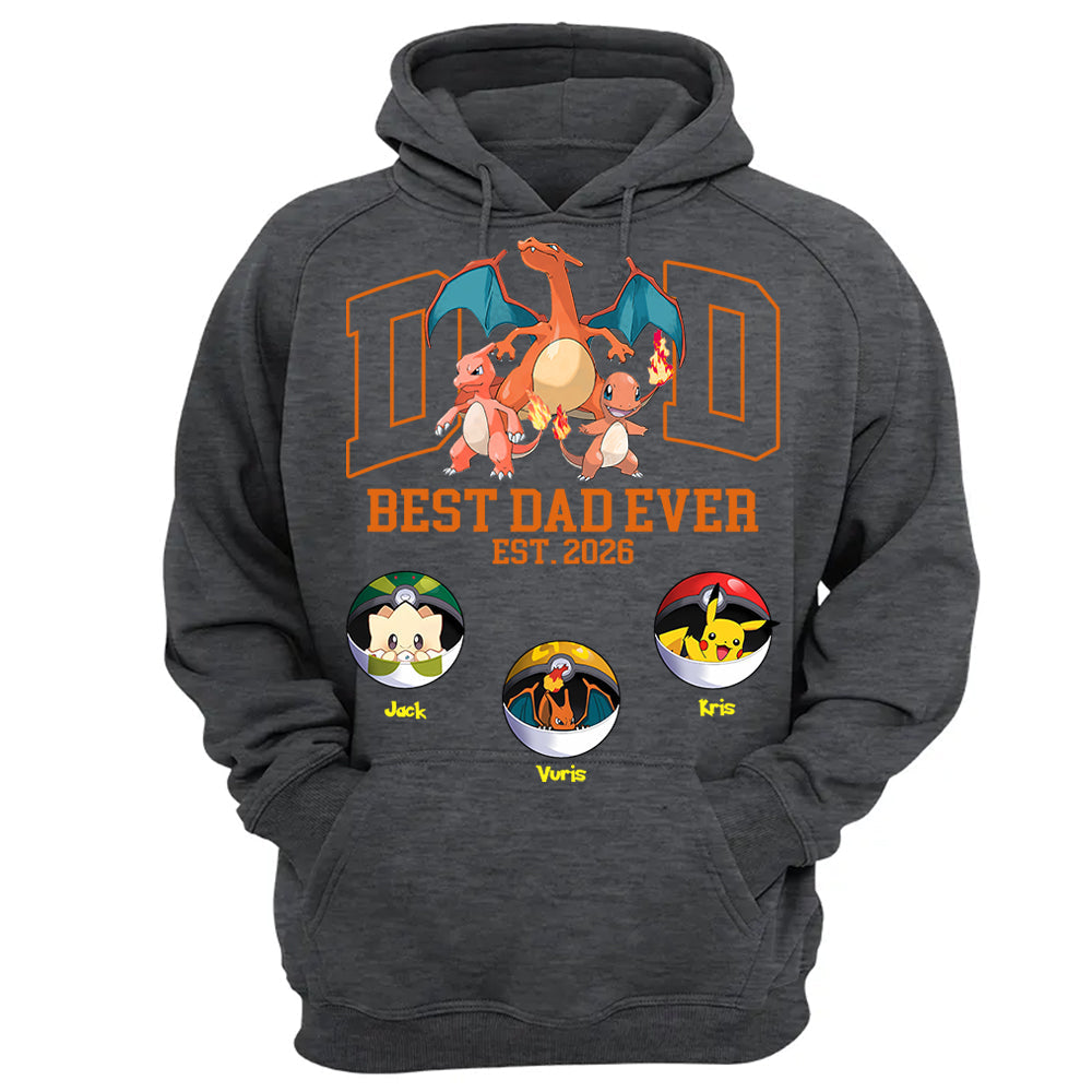 Pokedad Best Dad Ever, Personalized Pokedad Shirt With Kids Name, Father's Day Gift For Husband, Dad, Grandpa MI209 Li29