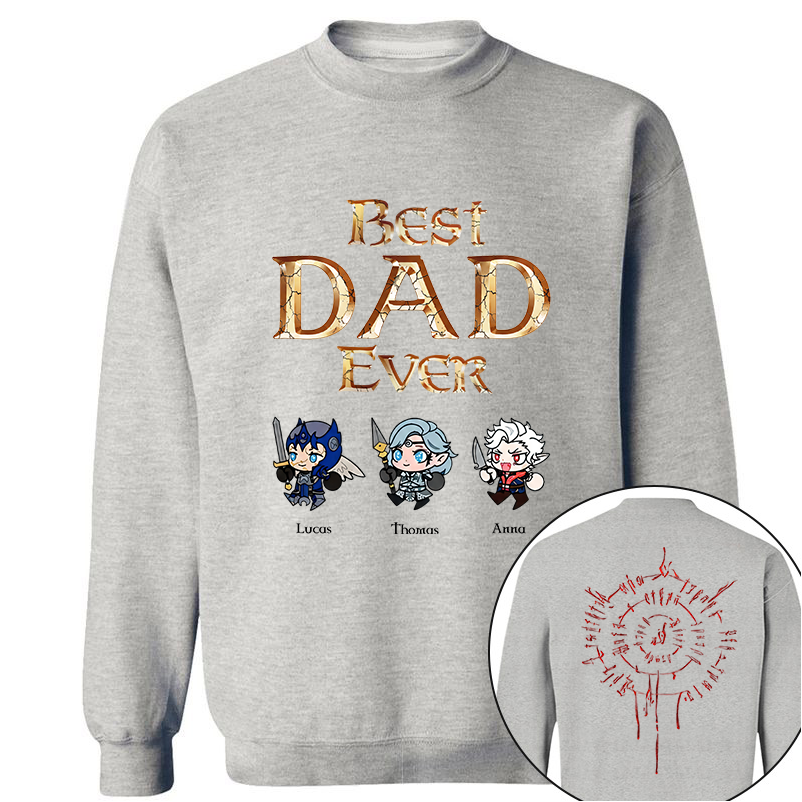 Personalized Best Dad Ever Gamer Shirt, Custom Kids Names RPG Fantasy Tee, Fathers Day Gift For Dad, Two Sided Magic Rune Papa Gift TH23