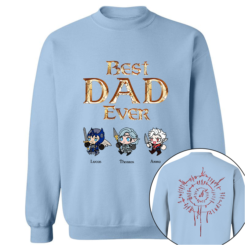 Personalized Best Dad Ever Gamer Shirt, Custom Kids Names RPG Fantasy Tee, Fathers Day Gift For Dad, Two Sided Magic Rune Papa Gift TH23