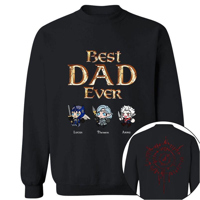 Personalized Best Dad Ever Gamer Shirt, Custom Kids Names RPG Fantasy Tee, Fathers Day Gift For Dad, Two Sided Magic Rune Papa Gift TH23