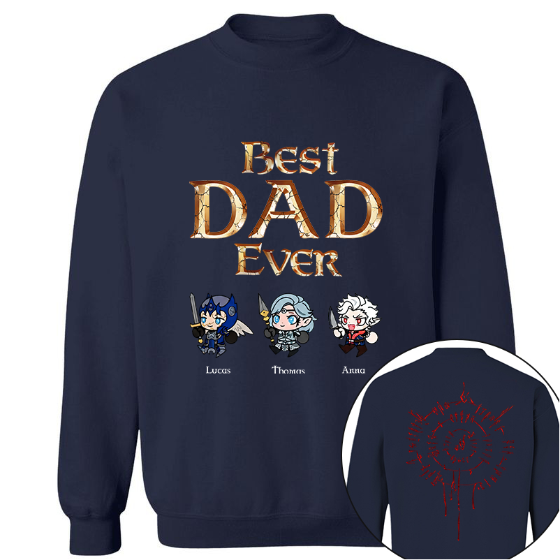 Personalized Best Dad Ever Gamer Shirt, Custom Kids Names RPG Fantasy Tee, Fathers Day Gift For Dad, Two Sided Magic Rune Papa Gift TH23
