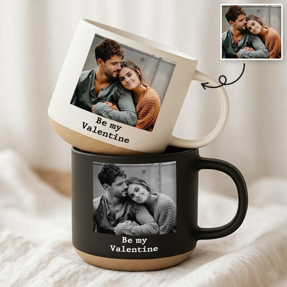Custom Photo Pottery Mug, Custom Portrait Mug for Anniversary Birthday, Pottery Coffee Cup, Sentimental Gift For Couple Bestie Family Hv01