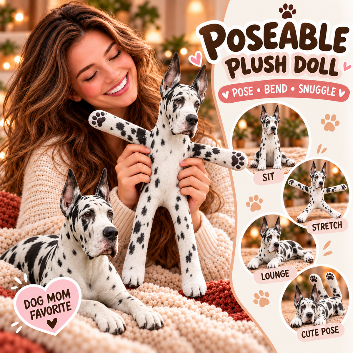 Personalized Great Dane  Photo Pet Squishy Toy Poseable Plush Doll, Funny Gift For Dog Mom, Dad, Pet Lover T1807 T24 TL06
