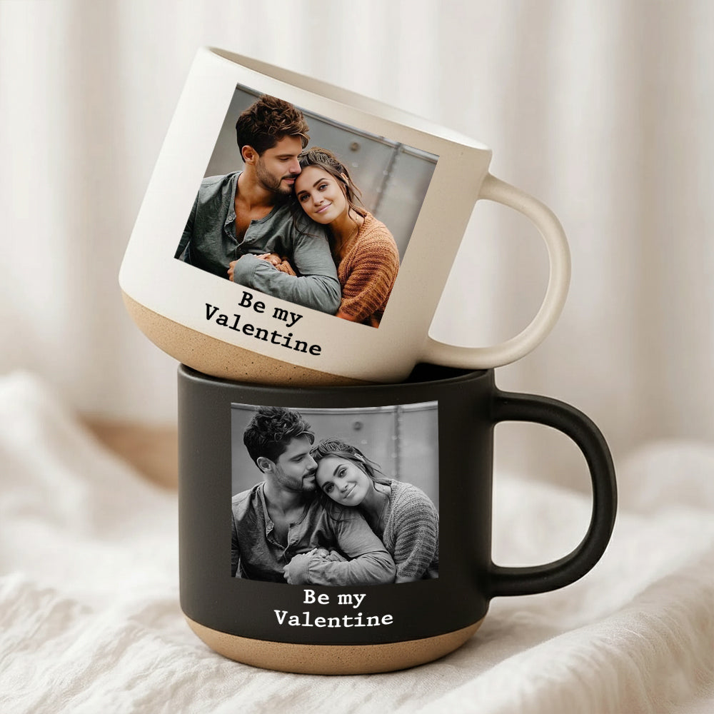 Custom Photo Pottery Mug, Custom Portrait Mug for Anniversary Birthday, Pottery Coffee Cup, Sentimental Gift For Couple Bestie Family Hv01