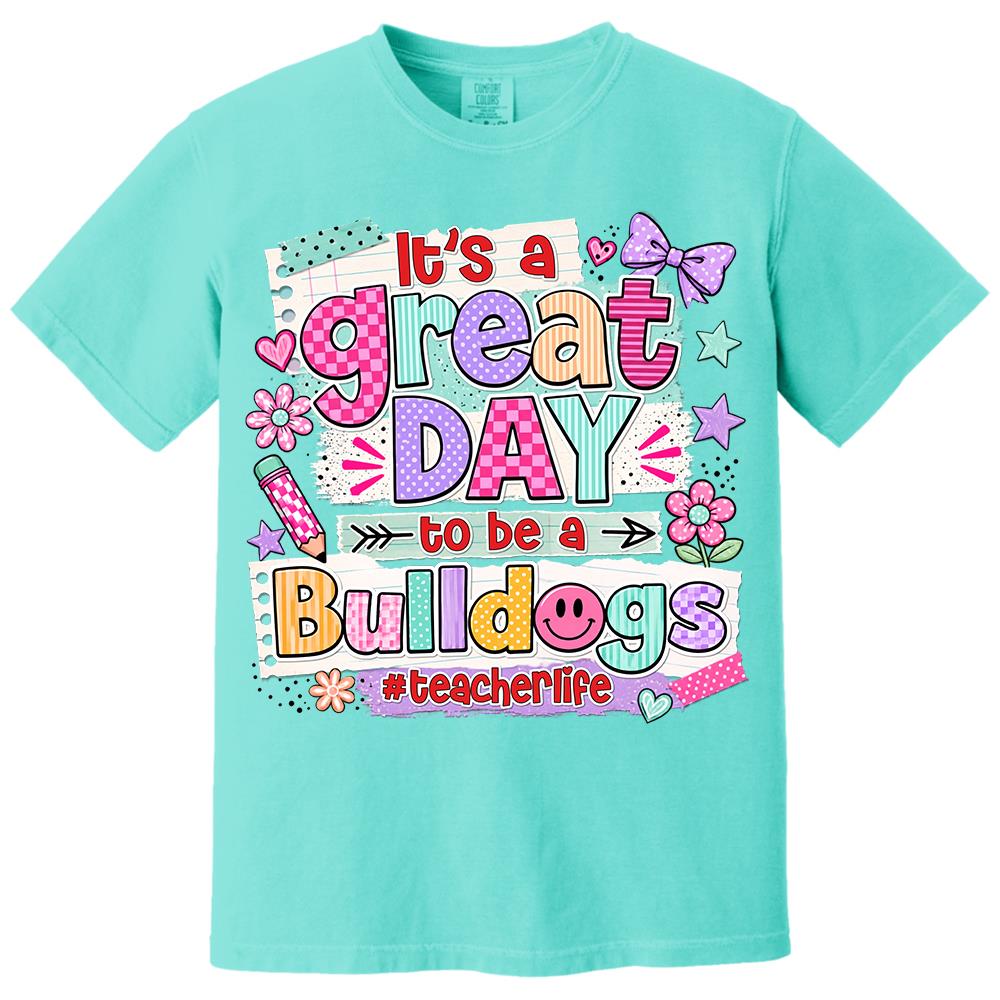 Striped Neon It's A Great Day To Be A Bulldog Personalized School Mascot Retro Stripe Shirt For Teacher Hv01