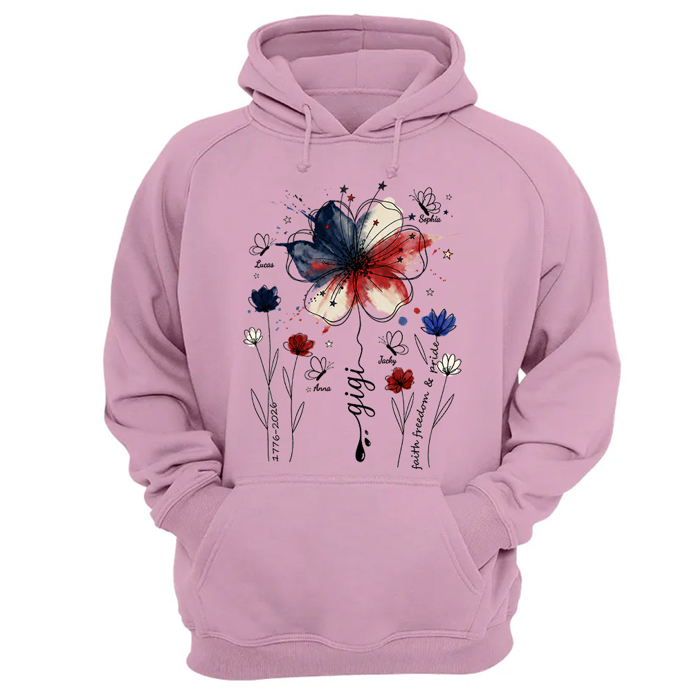 Personalized Grandma Shirt USA 250th Anniversary, Boho Floral Patriotic Tee, Custom Names Gift For Grandma Mom T1807 TH23
