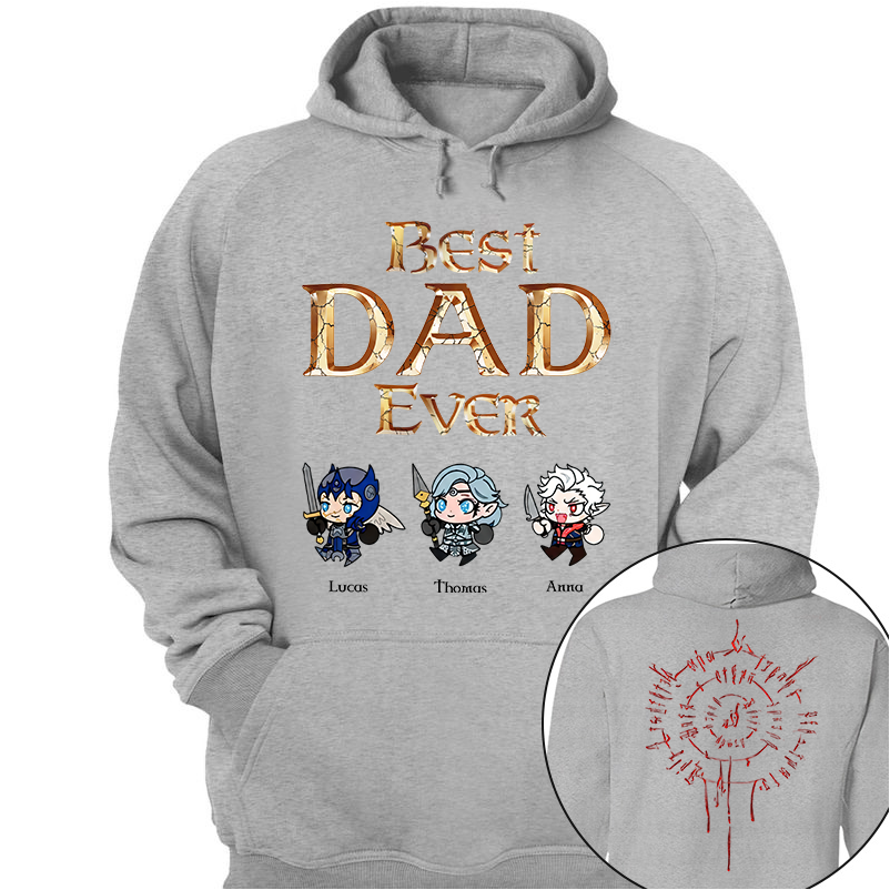 Personalized Best Dad Ever Gamer Shirt, Custom Kids Names RPG Fantasy Tee, Fathers Day Gift For Dad, Two Sided Magic Rune Papa Gift TH23