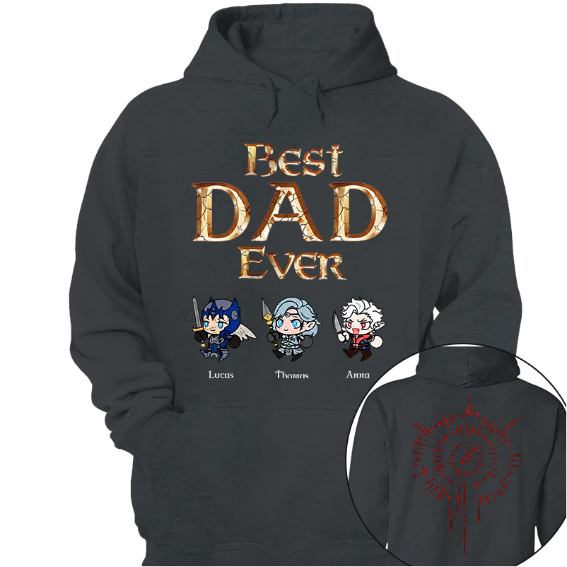 Personalized Best Dad Ever Gamer Shirt, Custom Kids Names RPG Fantasy Tee, Fathers Day Gift For Dad, Two Sided Magic Rune Papa Gift TH23
