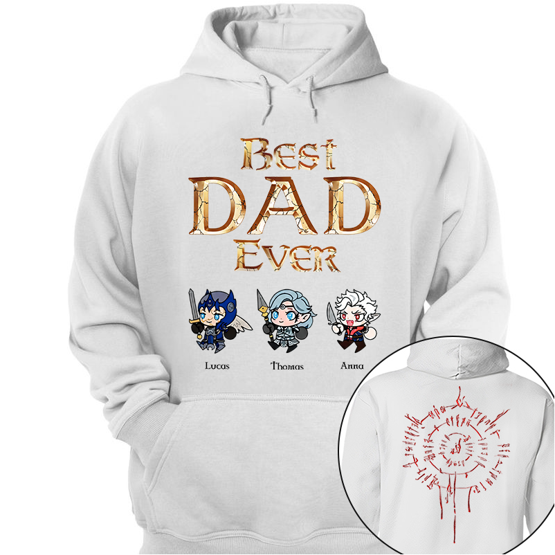 Personalized Best Dad Ever Gamer Shirt, Custom Kids Names RPG Fantasy Tee, Fathers Day Gift For Dad, Two Sided Magic Rune Papa Gift TH23