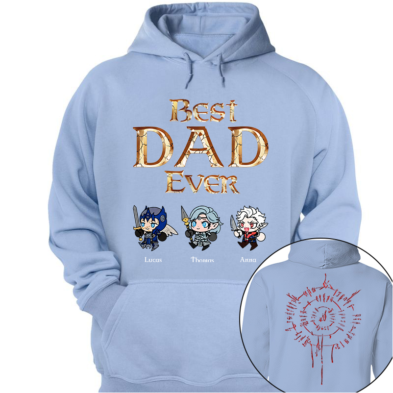 Personalized Best Dad Ever Gamer Shirt, Custom Kids Names RPG Fantasy Tee, Fathers Day Gift For Dad, Two Sided Magic Rune Papa Gift TH23