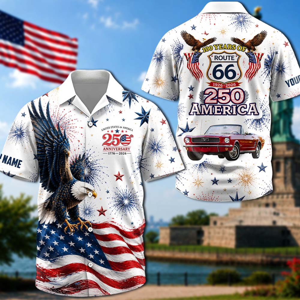 Celebrate 100 Years of Road Route 66 and America 250th Anniversary - Personalized Car Photo Hawaiian Shirt A2110 Pt99