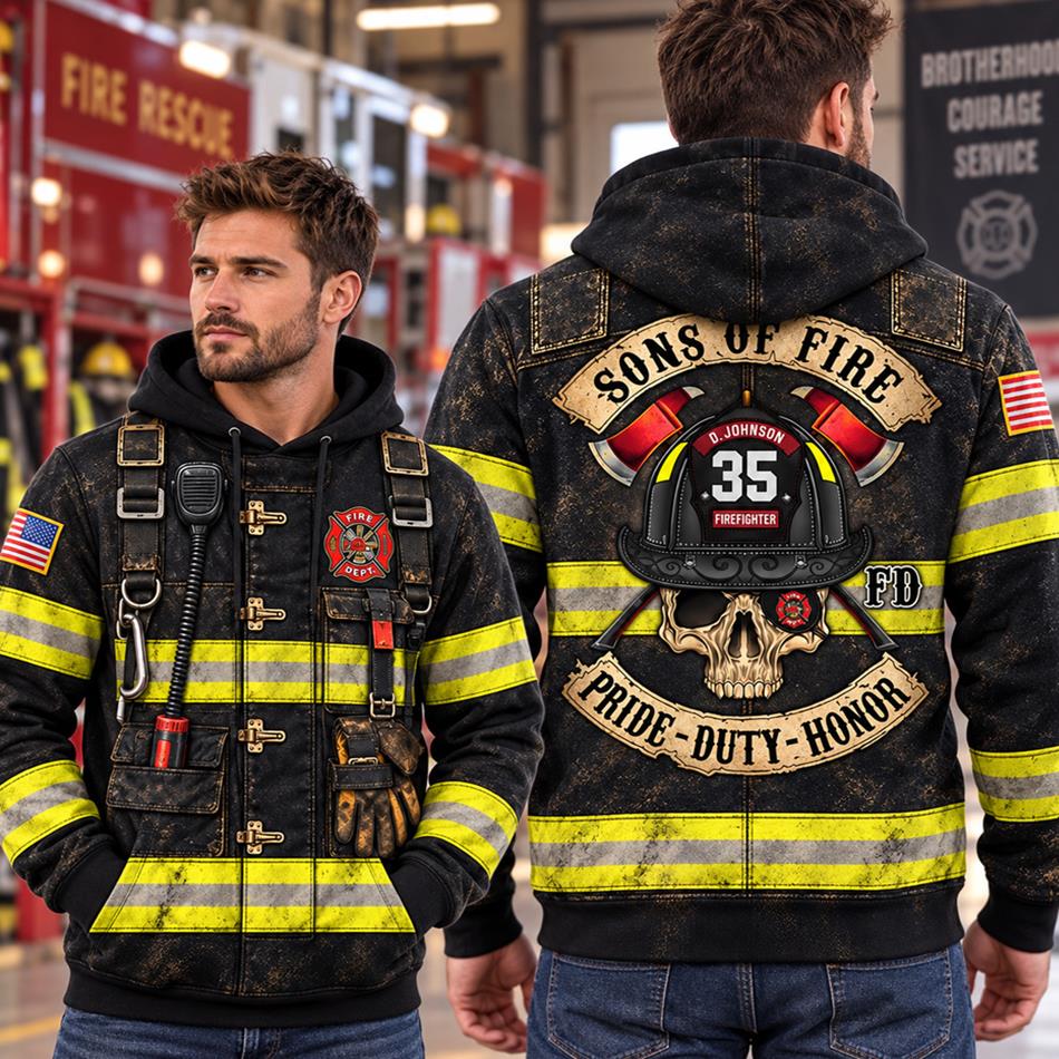 Personalized Sons Of Fire Pride Duty Honor Christmas Ugly Sweatshirt All Over Print Shirt, Custom Name Gift for Firefighters H2511 Trna