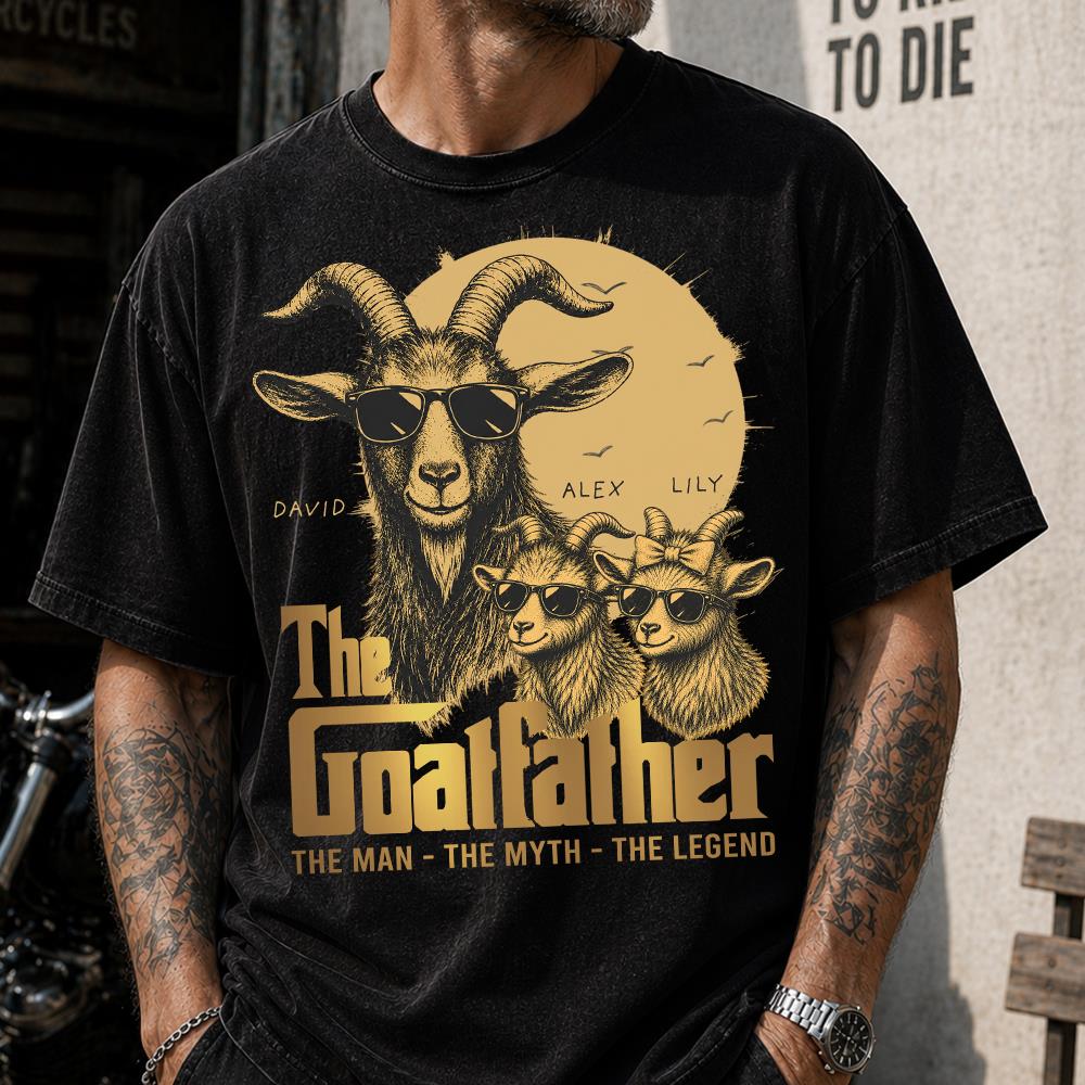 Goat Father The Man The Myth The Legend, Personalized T-Shirt Father Day, Gifts for Dad Husband, Funny Papa  Tshirt Cool Goat Father Tee MI209 Nh00