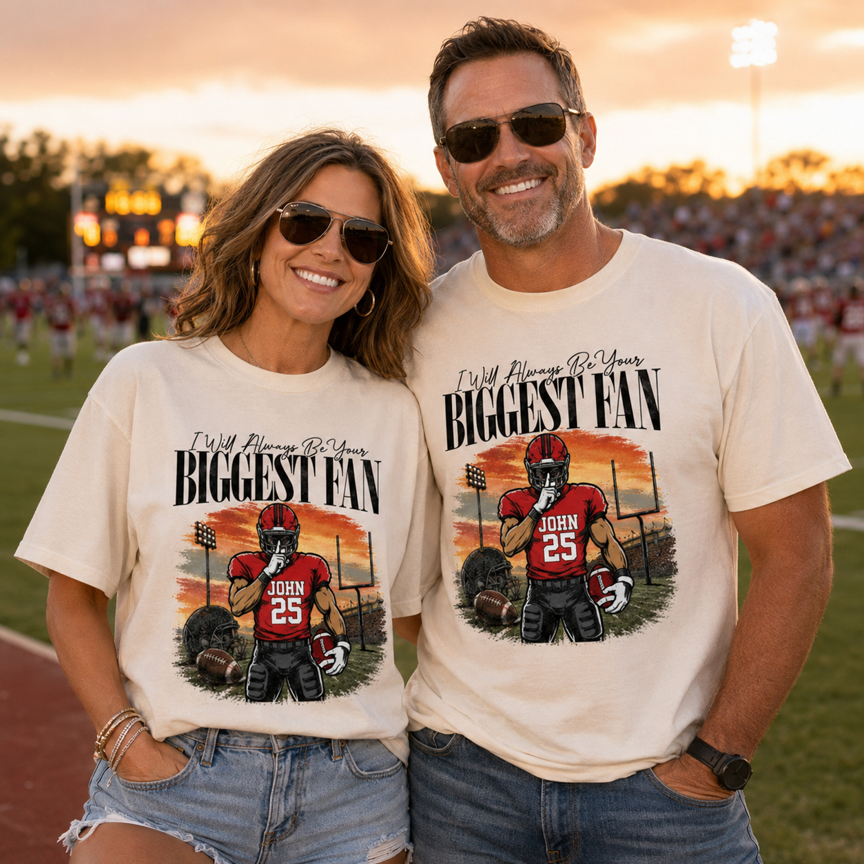 I'll Always Be Your Biggest Fan - Personalized Football Mom Sunset Shirt, Game Day School Shirt - Gift For Football Lovers T1807 T24