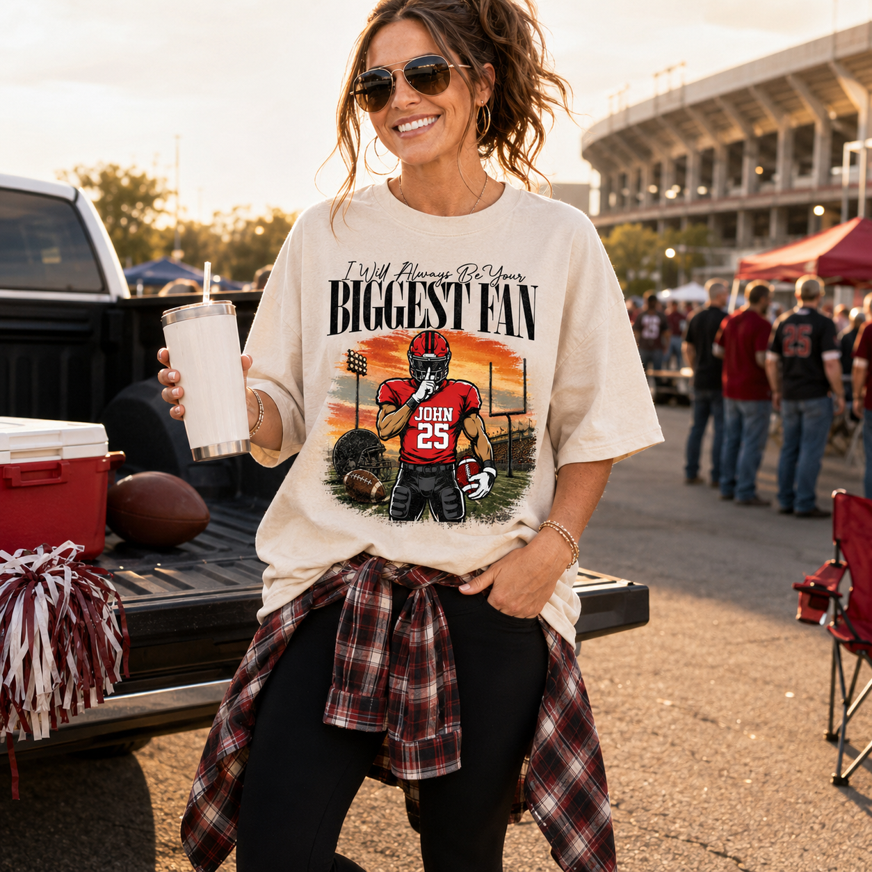 I'll Always Be Your Biggest Fan - Personalized Football Mom Sunset Shirt, Game Day School Shirt - Gift For Football Lovers T1807 T24