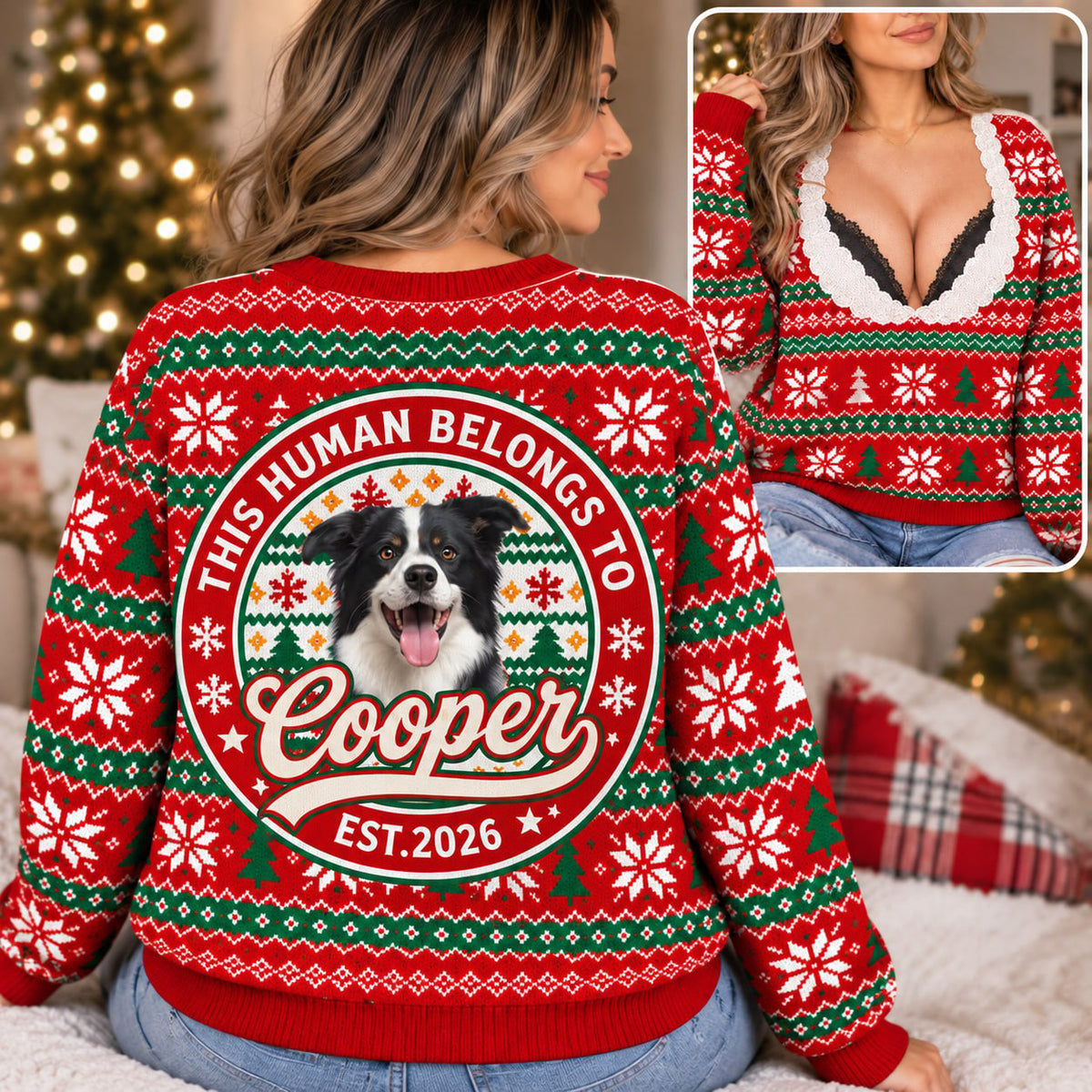 Personalized This Human Belongs To Christmas Shirt, Custom Pet Photo & Name, Funny Dog Lover Christmas Gift T1807 T24