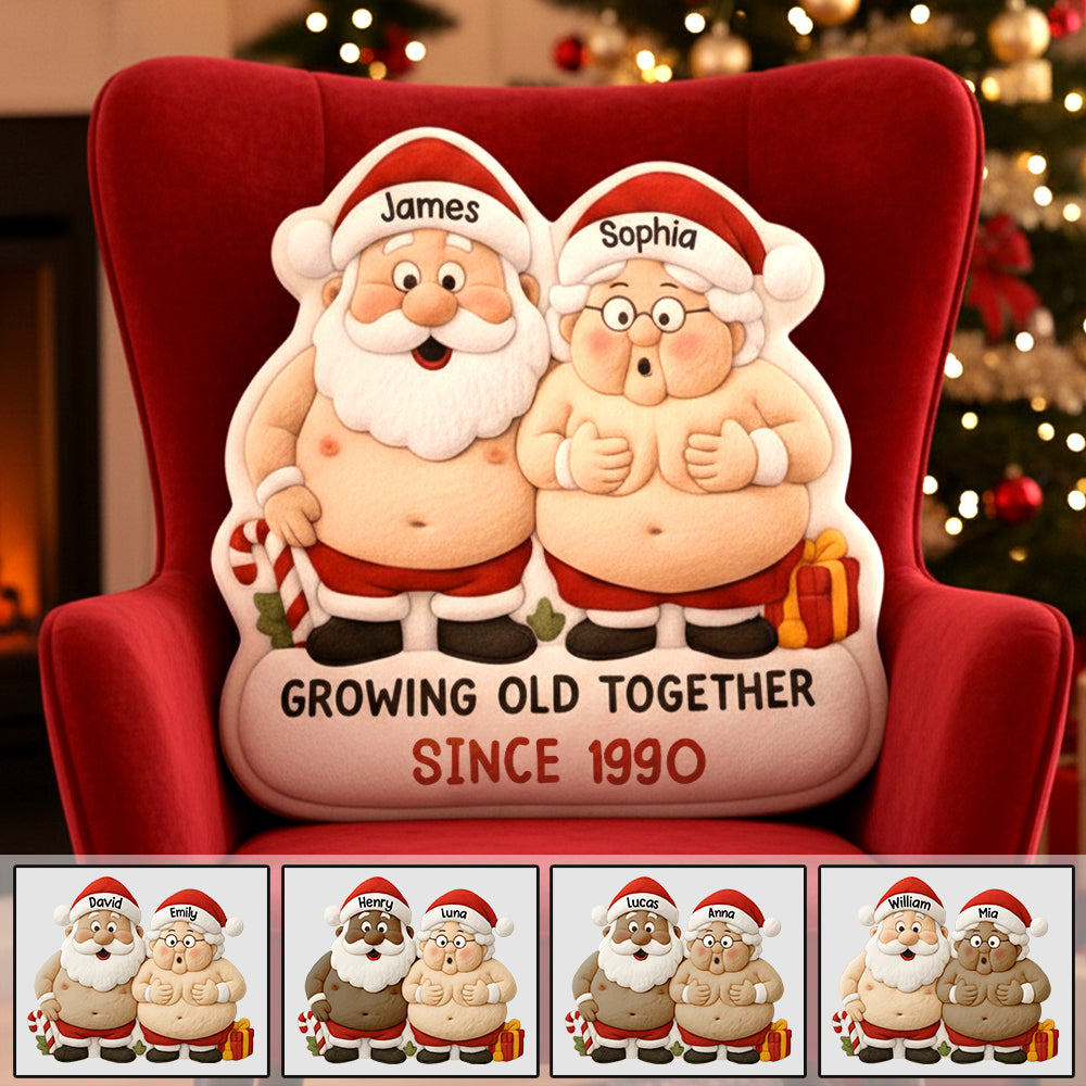 Growing Old Together Santa Claus Ugly Plush Pillow, Custom Ugly Plush Pillow Gift For Couple Hv01