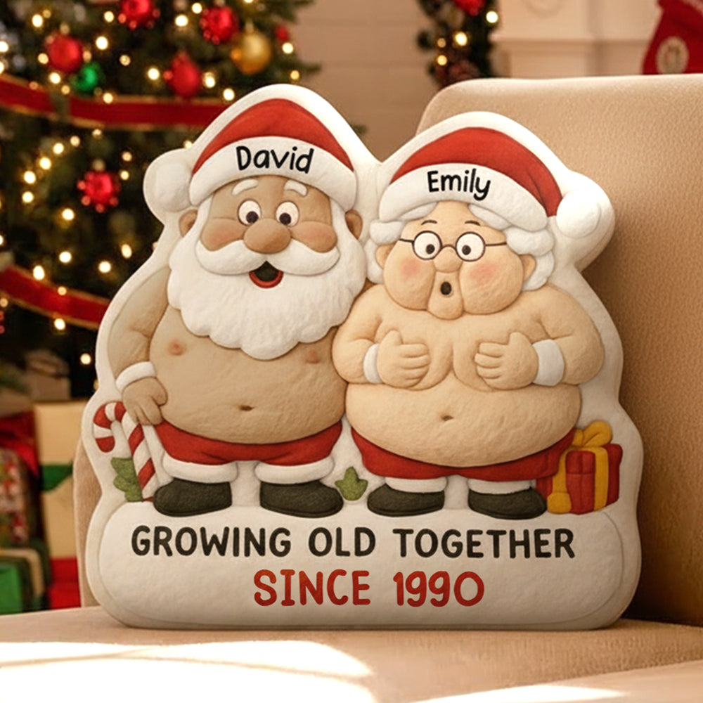 Growing Old Together Santa Claus Ugly Plush Pillow, Custom Ugly Plush Pillow Gift For Couple Hv01