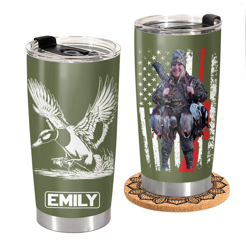 Duck Hunting Gifts for Men, Him Personalized. Upload Photo Tumbler Landing Mallard Waterfowl Hunter Gift, Christmas Gifts for Husband, Dad, Father's Day Pt99