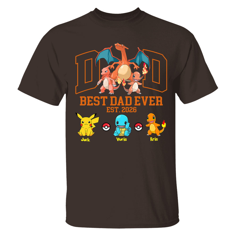 PokeDad Best Dad Ever, Personalized Pokemon Dad Shirt with Custom Kids Name, Gift For Dad, Gift For Grandpa MI209 T24