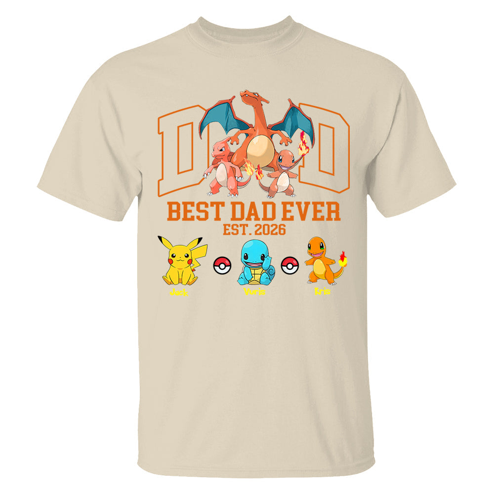 PokeDad Best Dad Ever, Personalized Pokemon Dad Shirt with Custom Kids Name, Gift For Dad, Gift For Grandpa MI209 T24