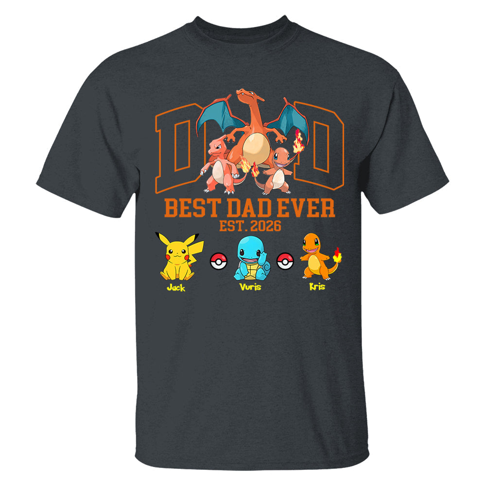 PokeDad Best Dad Ever, Personalized Pokemon Dad Shirt with Custom Kids Name, Gift For Dad, Gift For Grandpa MI209 T24