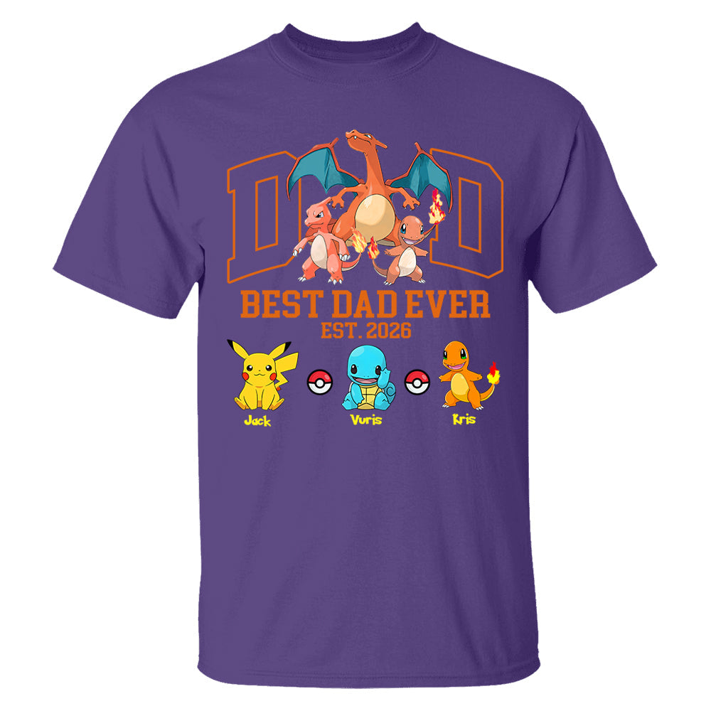 PokeDad Best Dad Ever, Personalized Pokemon Dad Shirt with Custom Kids Name, Gift For Dad, Gift For Grandpa MI209 T24