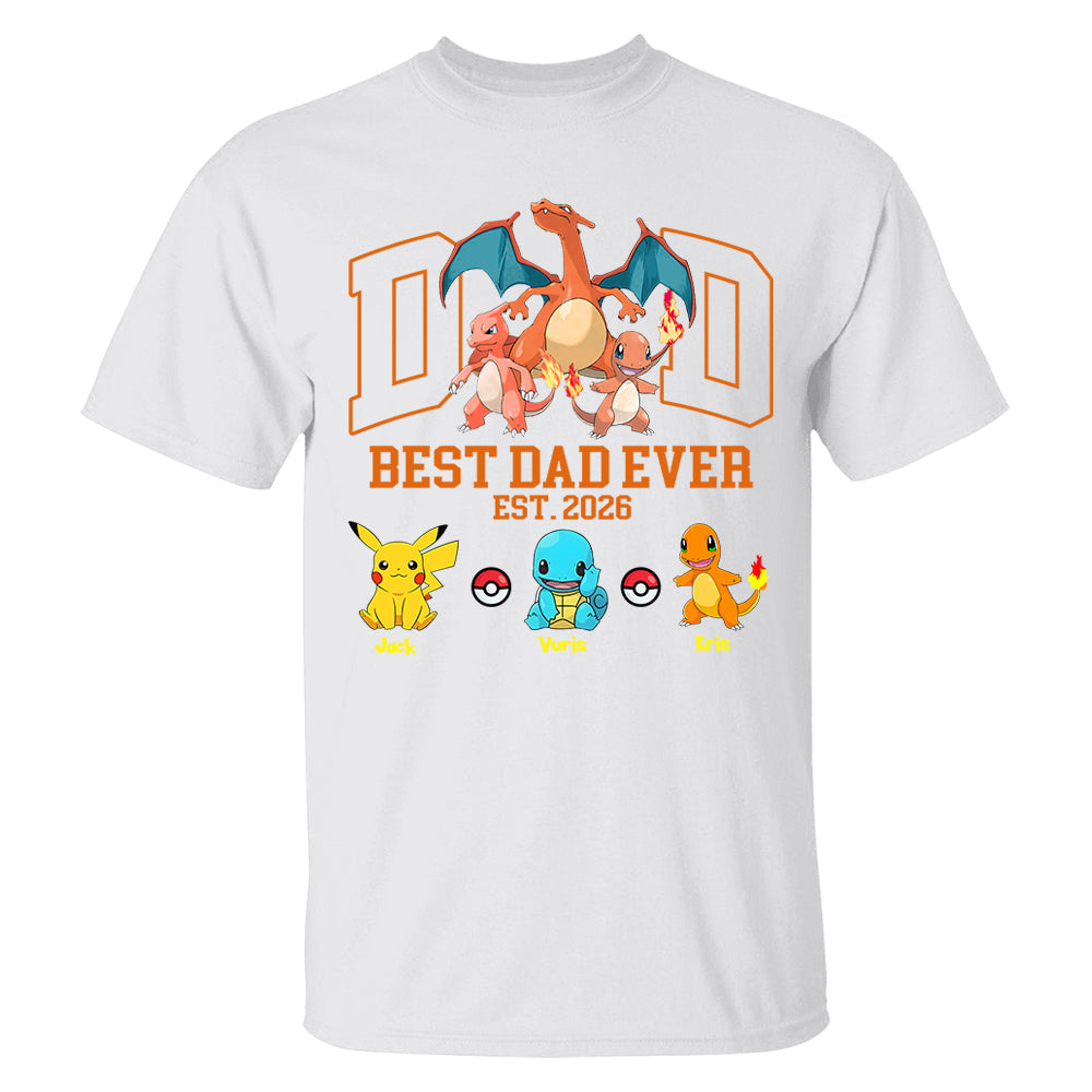 PokeDad Best Dad Ever, Personalized Pokemon Dad Shirt with Custom Kids Name, Gift For Dad, Gift For Grandpa MI209 T24
