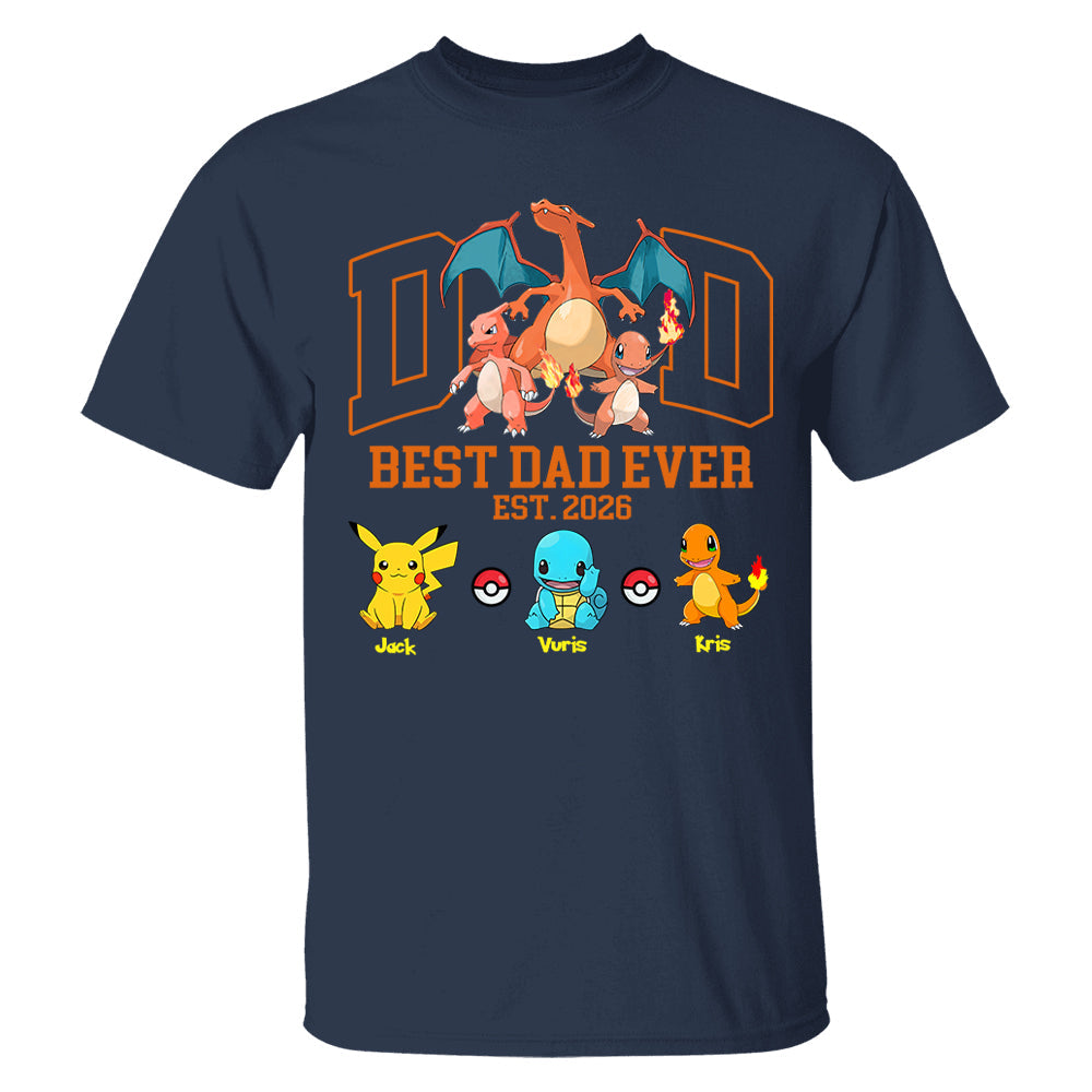 PokeDad Best Dad Ever, Personalized Pokemon Dad Shirt with Custom Kids Name, Gift For Dad, Gift For Grandpa MI209 T24